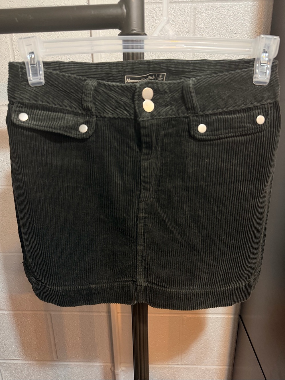 Abercrombie & Fitch Black Corduroy Mini Skirt with Silver Buttons